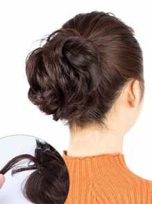 爪夾短卷合成纖維髮髻 - 棕色 - 查看 4