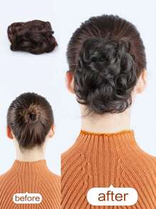 爪夾短卷合成纖維髮髻 - 棕色 - 查看 6