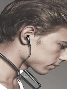 隔音頸帶防汗LED電量顯示數顯無綫耳機 - 黑色 - 查看 5