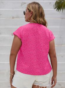 SHEIN LUNE Plus Polka Dot Print Batwing Sleeve Blouse - Hot Pink - View 2