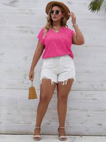 SHEIN LUNE Plus Polka Dot Print Batwing Sleeve Blouse - Hot Pink - View 5