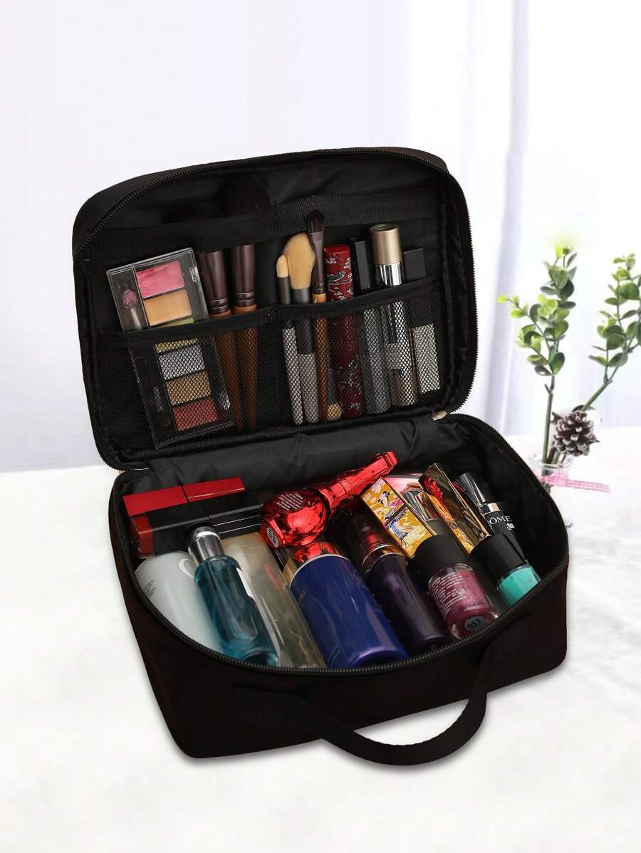 Solid Square Makeup Bag - Black - View 1