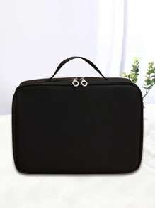 Solid Square Makeup Bag - Black - View 2