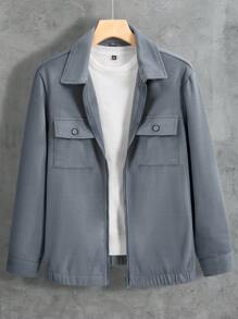 Manfinity Men Flap Pocket Zip Up Jacket - Grey - View 1
