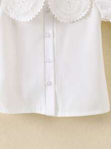 SHEIN 夏季少女白色優雅純色襯衫,配彼得潘領和公主袖 - 白色 - 查看 5