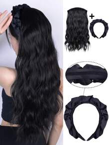 人造耐熱合成髮片,帶結頭帶,供女性、女孩派對亮點、角色扮演、打扮等用途的配件 - 巧克力棕 - 查看 1