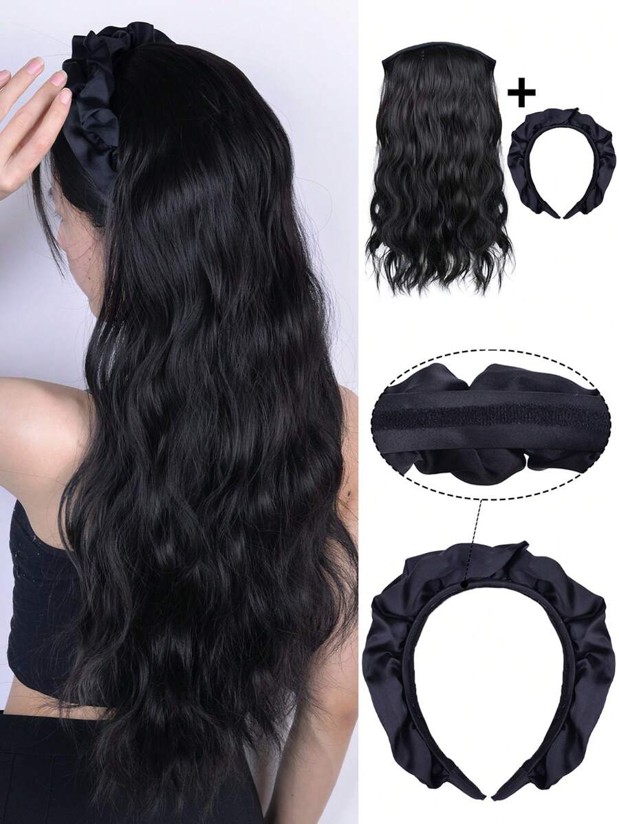 人造耐熱合成髮片,帶結頭帶,供女性、女孩派對亮點、角色扮演、打扮等用途的配件 - 巧克力棕 - 查看 1