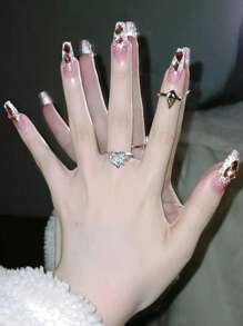 Decoración artística de uñas con diamantes de imitación de formas mixtas, 1 caja de joyería de diamantes de imitación geométricos de cristal rosa para diseño de uñas, manualidades DIY - Rosa Pálido - Ver 5