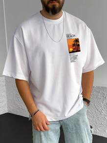 Manfinity RSRT 男士椰子樹和標語圖案T恤 - 白色 - 查看 6