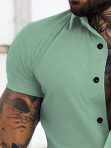 Manfinity Homme Men Plus Solid Button Up Shirt - Mint Green - View 3