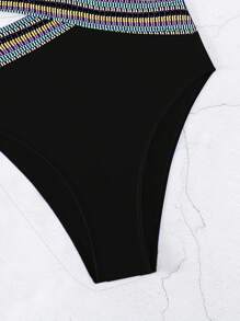 Swim SXY 腰部鏤空深V領十字交叉連體泳衣 - 黑色 - 查看 3