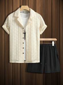 Manfinity Homme Men Hollow Out Shirt & Drawstring Waist Shorts Without Tee - Multicolor - View 1