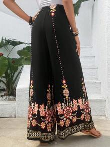 SHEIN VCAY Floral Print Wide Leg Pants