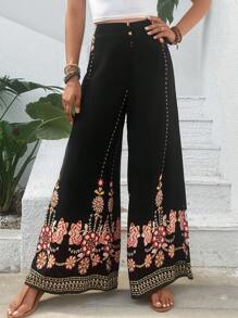 SHEIN VCAY Floral Print Wide Leg Pants