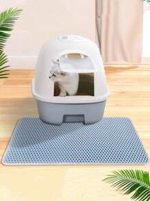 1 pieza de doble capa Cama de arena para gatos anti-salpicaduras anti deslizante durable Alfombra para gatos para perro para limpieza - Azul - Ver 7