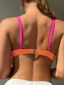 Contrast Binding Scallop Trim Underwire Bikini Top - Multicolor - View 2