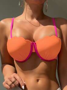 Contrast Binding Scallop Trim Underwire Bikini Top - Multicolor - View 6