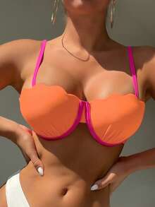 Contrast Binding Scallop Trim Underwire Bikini Top - Multicolor - View 8