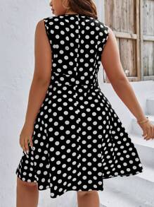 SHEIN Holidaya Plus Polka Dot Print Cut Out Front Dress - Black - View 2