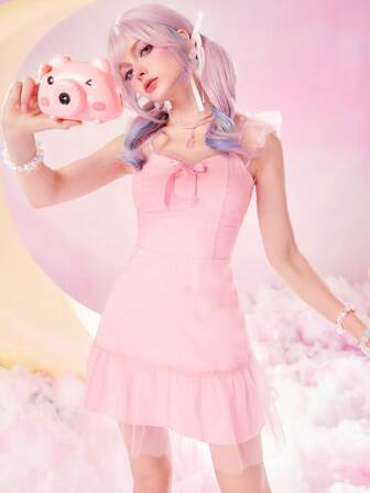 Kawaii Robe Avec Tulle À Volants À Nœud Papillon