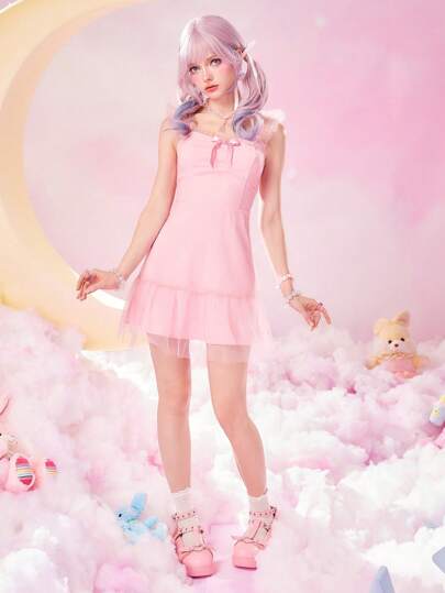 Kawaii Robe Avec Tulle À Volants À Nœud Papillon