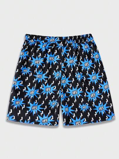 Street Life Guys Skull & Letter Graphic Drawstring Waist Shorts