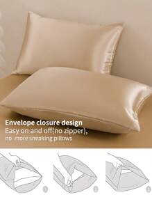 3入組素色香檳色緞面被套套裝帶1入組，2入組枕套無填充物，現代柔軟床上用品家用被套 - 香檳色 - 查看 5