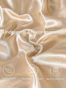 3入組素色香檳色緞面被套套裝帶1入組，2入組枕套無填充物，現代柔軟床上用品家用被套 - 香檳色 - 查看 7