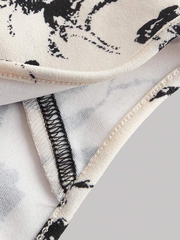 SHEIN MOD 花卉印花綁肩魚骨裝飾情人節束腰結構背心上衣 - 黑與白 - 查看 3