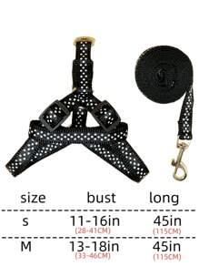 1套幾何印花寵物牽引帶和背帶，黑色耐用寵物項圈套裝，適合家用 - 黑色 - 查看 3