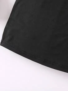 SHEIN 年輕女孩黑色花卉印花圓領短袖泡泡袖套裝,夏季