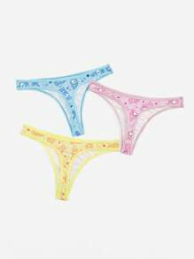 ROMWE X Care Bears 3pack Cartoon Graphic Thong Set - Multicolor - View 2