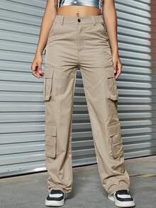 Flap Pocket Side Cargo Trousers - Khaki - View 3