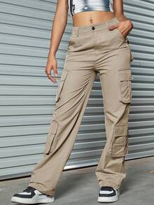 Flap Pocket Side Cargo Trousers - Khaki - View 4