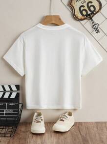 Young Boys Loose Fit Drop Shoulder Short Sleeve T-Shirt With Plain Chinese Style Rainbow Dragon & Tiger Print, Suitable For Leisure Vacation, Summer - White - View 2