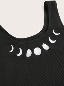 Moon Print Tank Top & Striped Pants - Multicolor - View 2