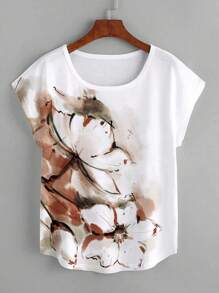 Mulvari 大碼印花蝙蝠袖T恤 - 白色 - 查看 1