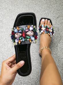 Xăng đan đế bằng nữ thời trang dành cho nữ (Trang trí đính đá màu ngẫu nhiên trên Vamp) - Trong sáng - Xem 1