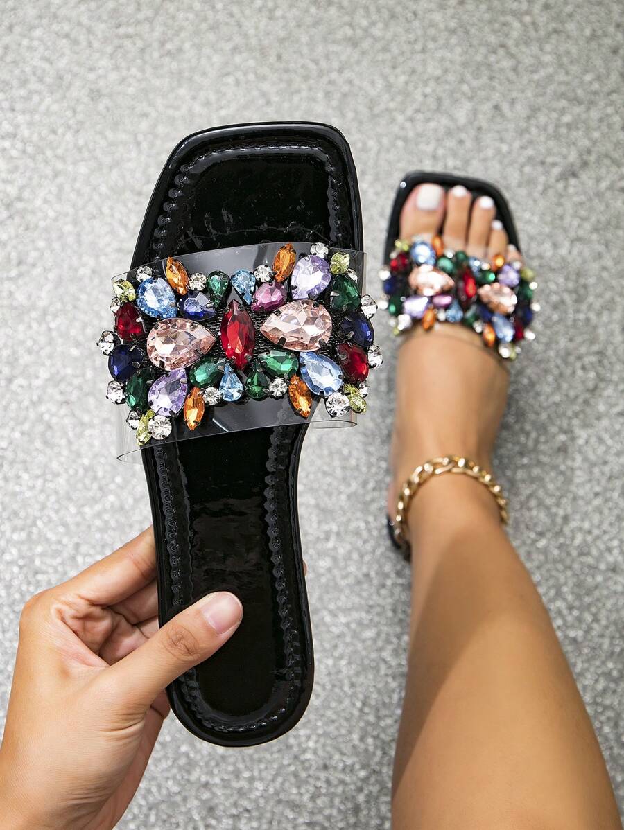 Xăng đan đế bằng nữ thời trang dành cho nữ (Trang trí đính đá màu ngẫu nhiên trên Vamp) - Trong sáng - Xem 1