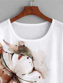 Mulvari 大碼印花蝙蝠袖T恤 - 白色 - 查看 3