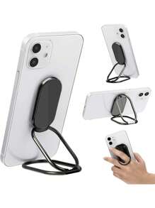 1pc Folding Iron Alloy Phone Ring Holder Compatible With IPhone, Android Phone, Gift For Birthday, Family, Friends Finger Ring Holder, Phone Grip, Phone Accessories - Black - View 1