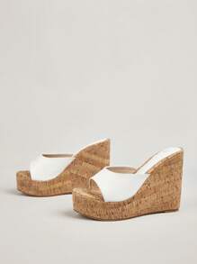 白色寬肩帶坡跟涼鞋帶厚鞋底 - 白色 - 查看 2