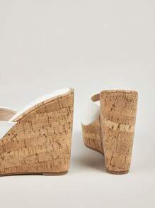 白色寬肩帶坡跟涼鞋帶厚鞋底 - 白色 - 查看 5