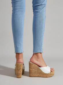 白色寬肩帶坡跟涼鞋帶厚鞋底 - 白色 - 查看 10