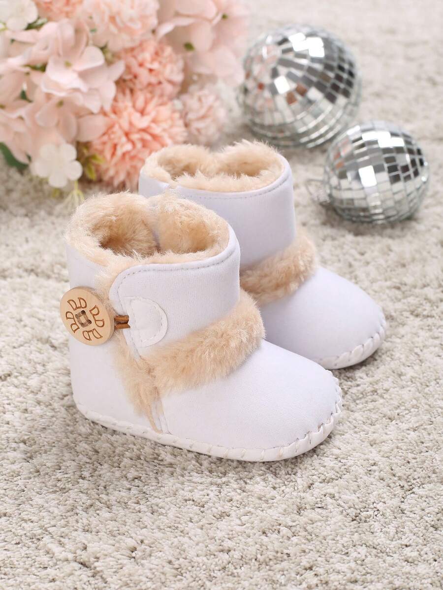女嬰紐扣裝飾加絨內裏時尚雪地靴適合冬天