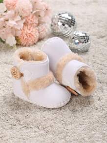 女嬰紐扣裝飾加絨內裏時尚雪地靴適合冬天