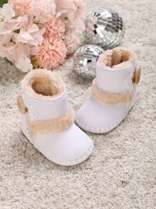 女嬰紐扣裝飾加絨內裏時尚雪地靴適合冬天