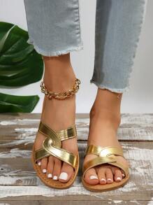 Women's Gold Outdoor Flat Sandals - Gold - View 1