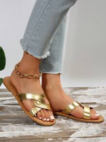 Women's Gold Outdoor Flat Sandals - Gold - View 6