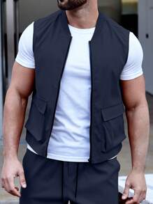 Manfinity Homme Bộ hai mảnh Nam Túi Dây kéo màu trơn Giải trí - Màu xanh hải quân - Xem 6